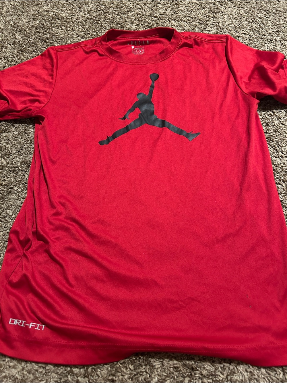 Jordan Red Short Sleeve Tee with Black Jumpman Logo
